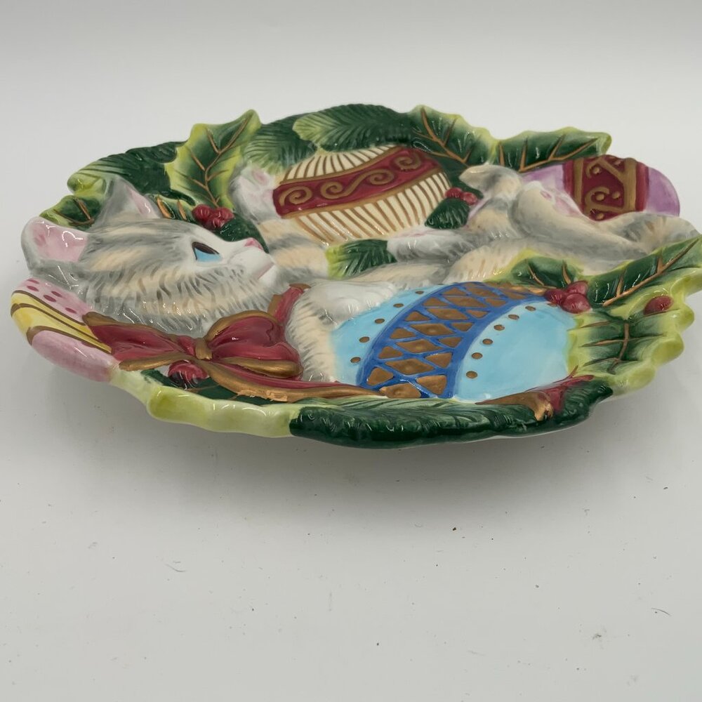 Fitz and Floyd Essentials Christmas Kitty Cat Plate Wall Hanging 9" - Picture 6 of 10